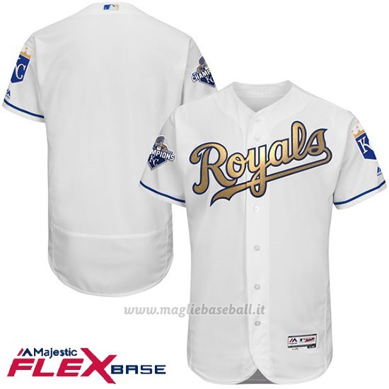 Maglia Baseball Uomo Kansas City Royals World Series Campione Or Program Bianco Flex Base